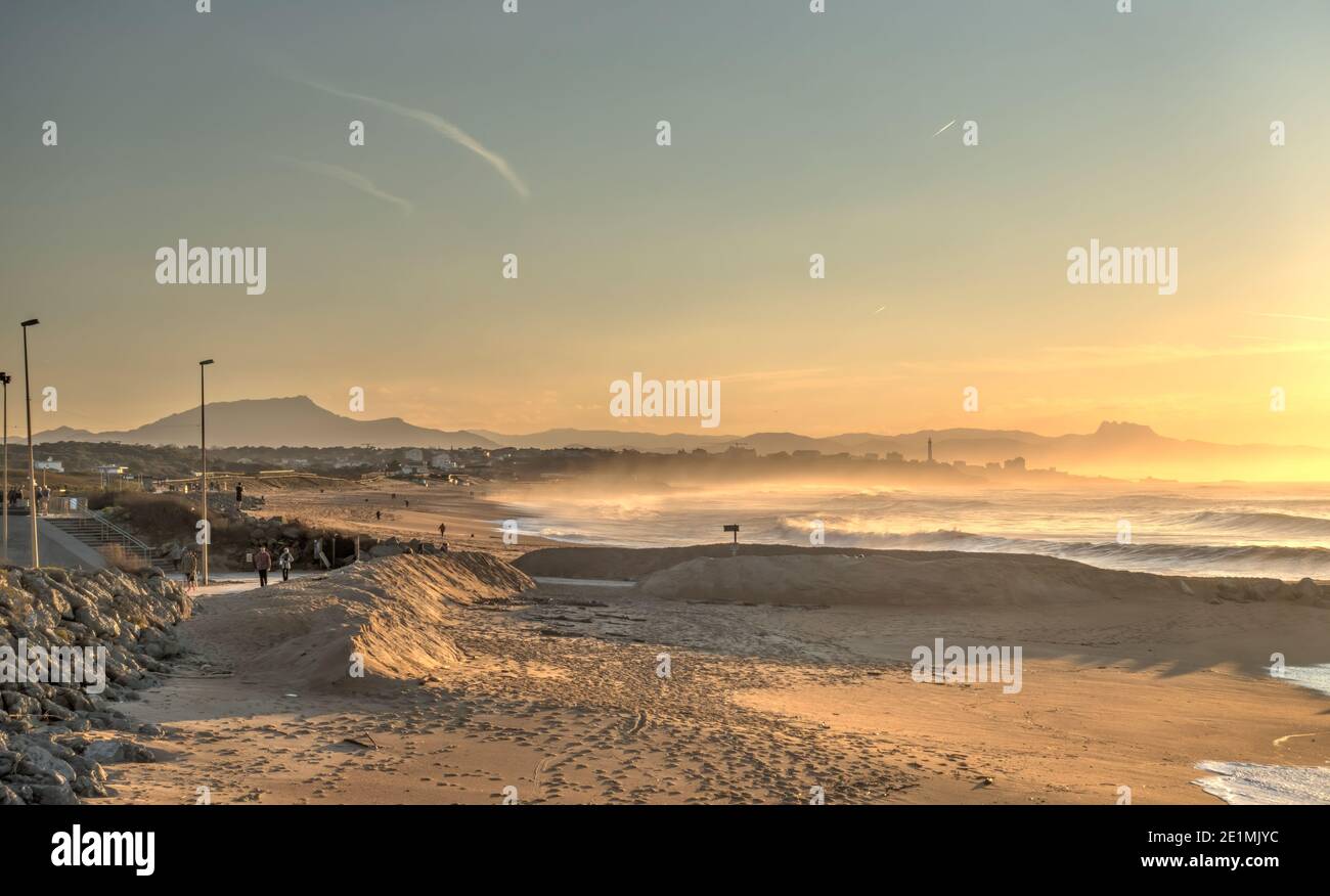 Sunset over Biarritz Beach, HDR Image Stock Photo