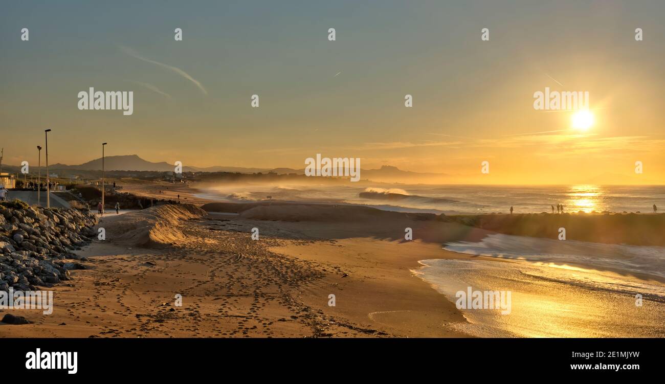 Sunset over Biarritz Beach, HDR Image Stock Photo