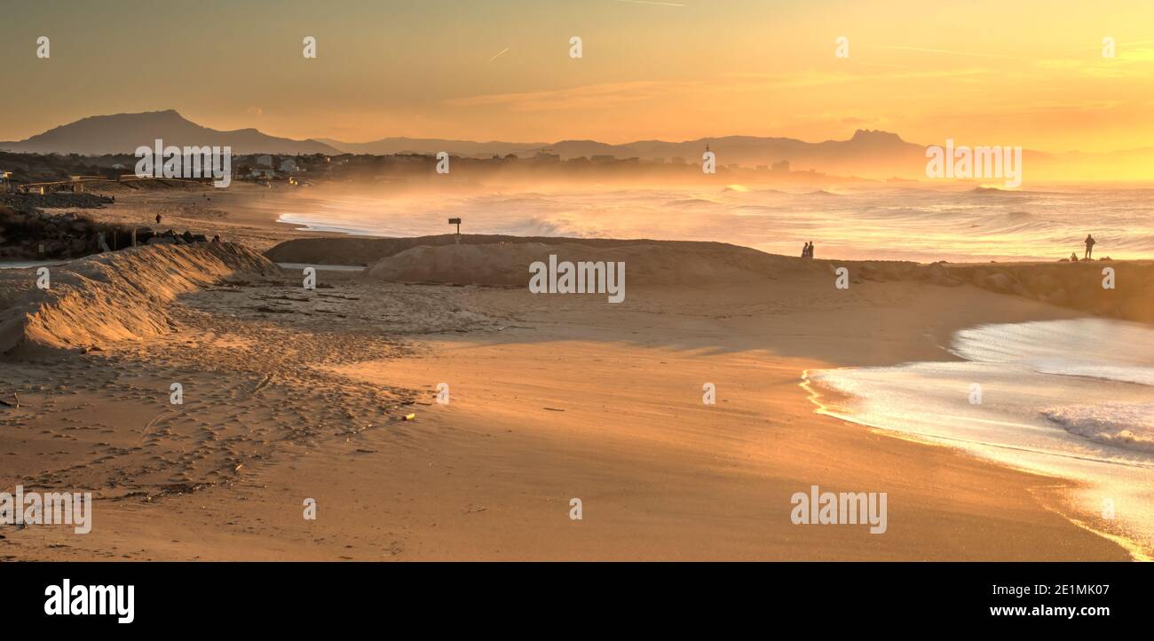 Sunset over Biarritz Beach, HDR Image Stock Photo