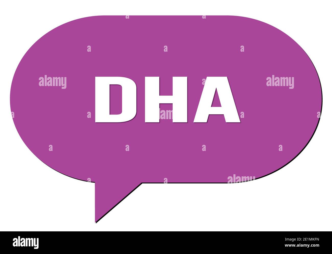DHA text written in a violet speech bubble stamp Stock Photo Alamy