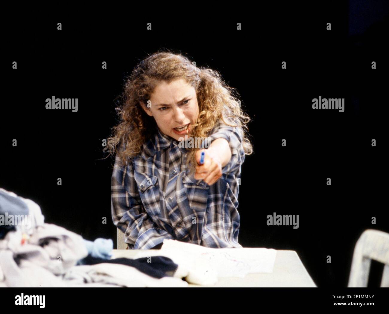 Alex Kingston (Emma) in THE CURSE OF THE STARVING CLASS by Sam Shepard at the Royal Shakespeare Company (RSC), The Pit, Barbican Centre, London EC2  11/09/1991  design: Kenny Miller  lighting: Nick Chelton  director: Robin Lefevre Stock Photo