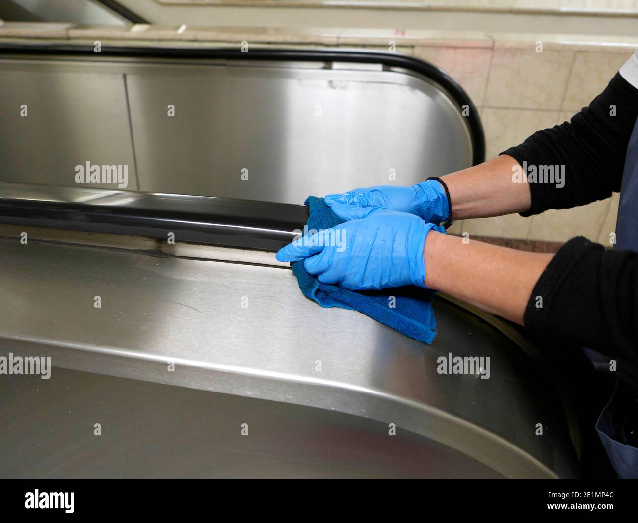 Greece Athens Athen communal worker cleaning sterilizing cleaning Stock Photo