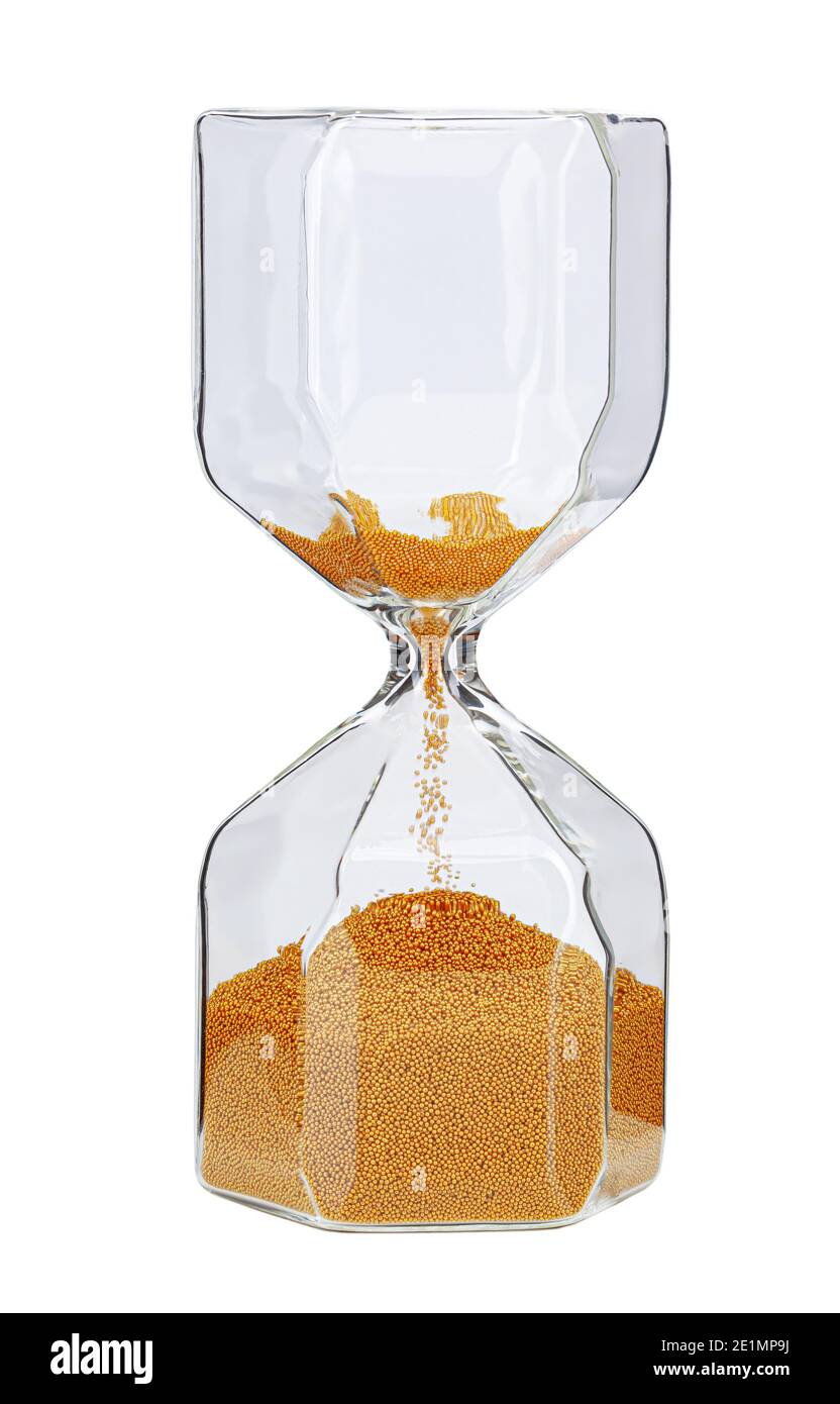 Hourglass with golden sand isolated on white background Stock Photo - Alamy