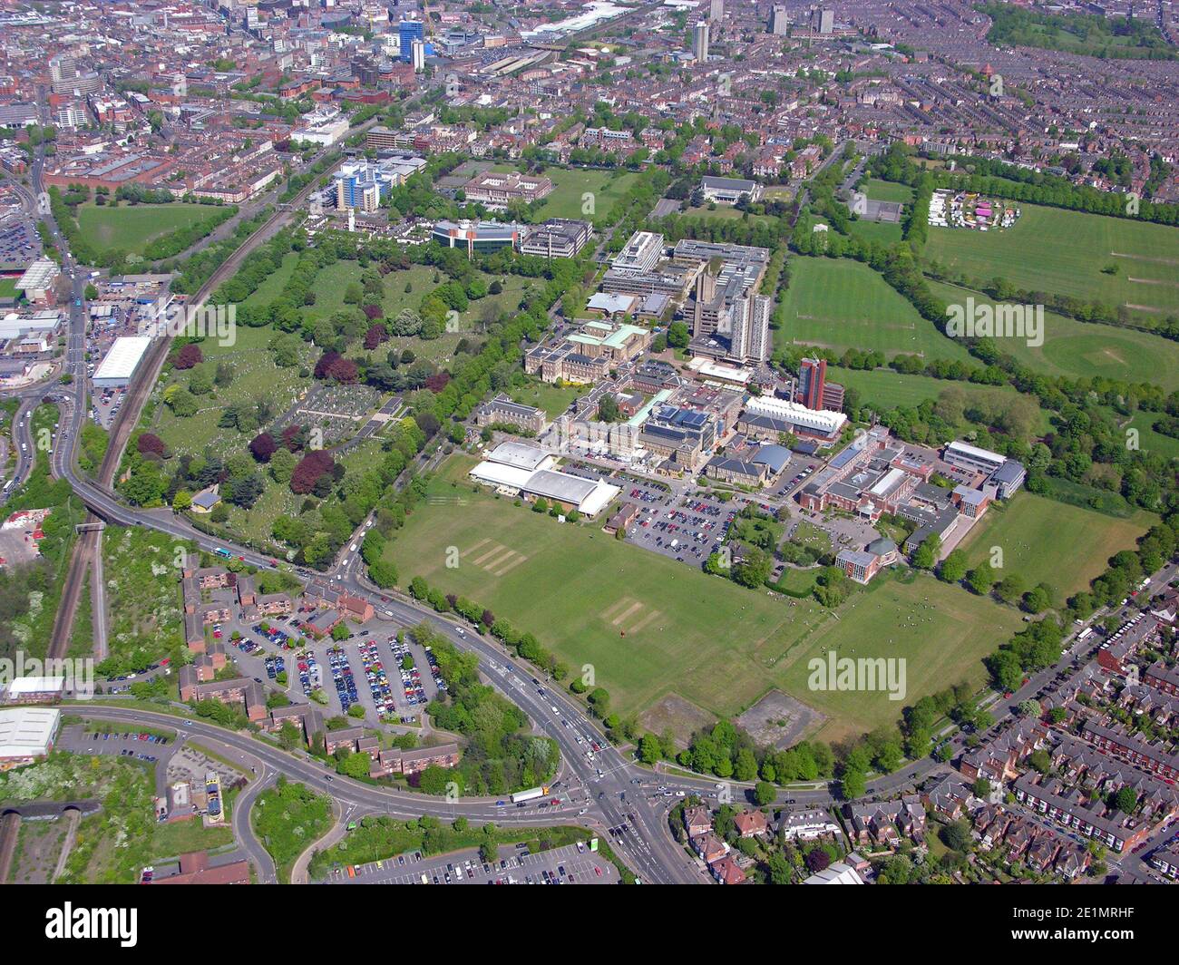 aerial view of Leicester University Stock Photo