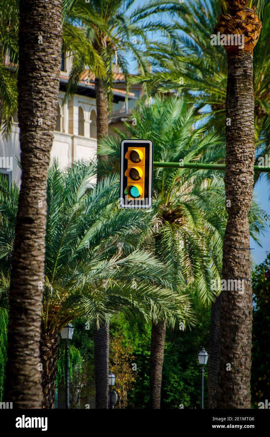 Traffic lights on green in Mallorca, Spain. Stock Photo