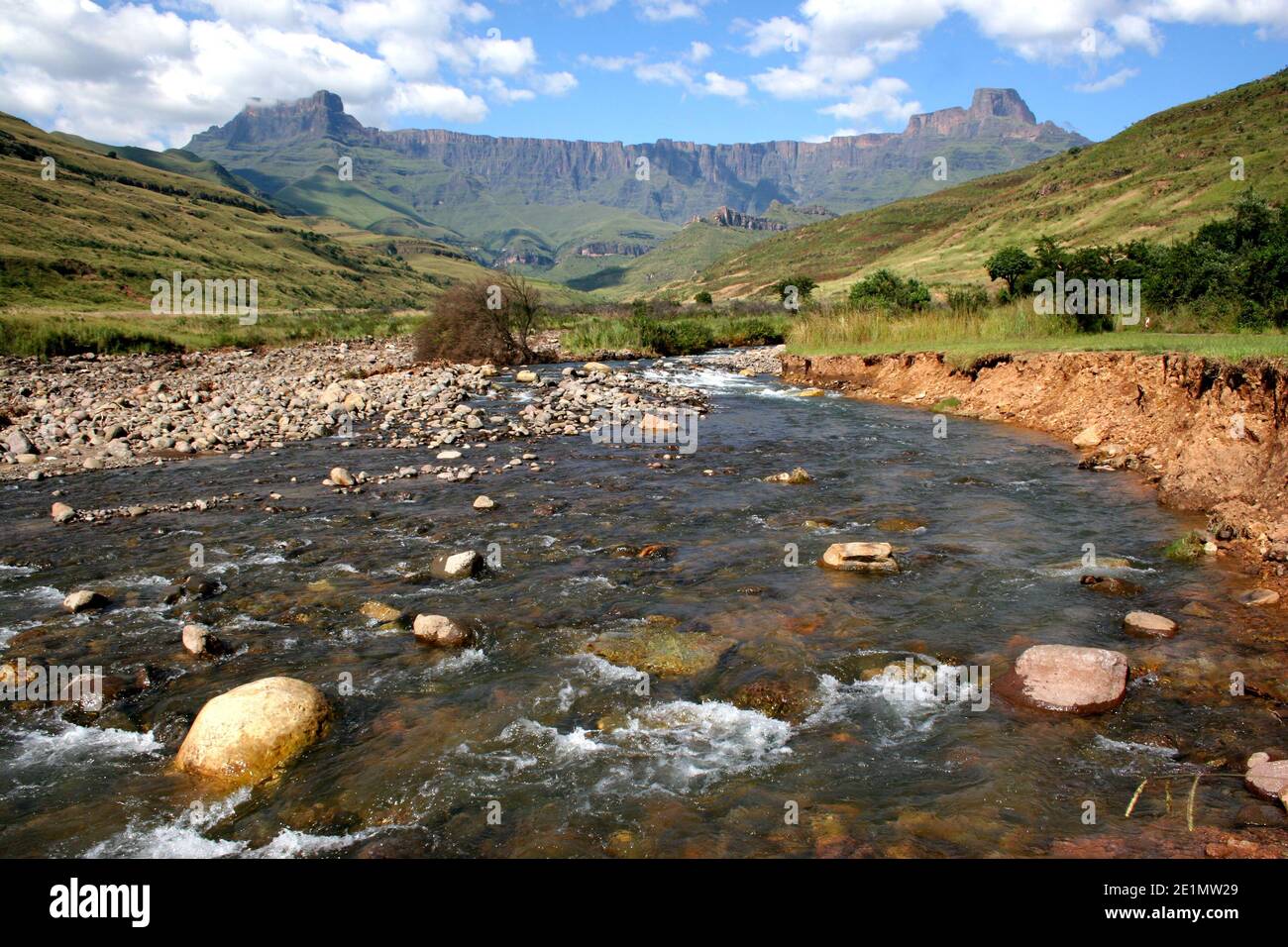 Beautiful view of the Amphitheatre and Tugela River in the Drakensberg Mountains, South Africa Stock Photo