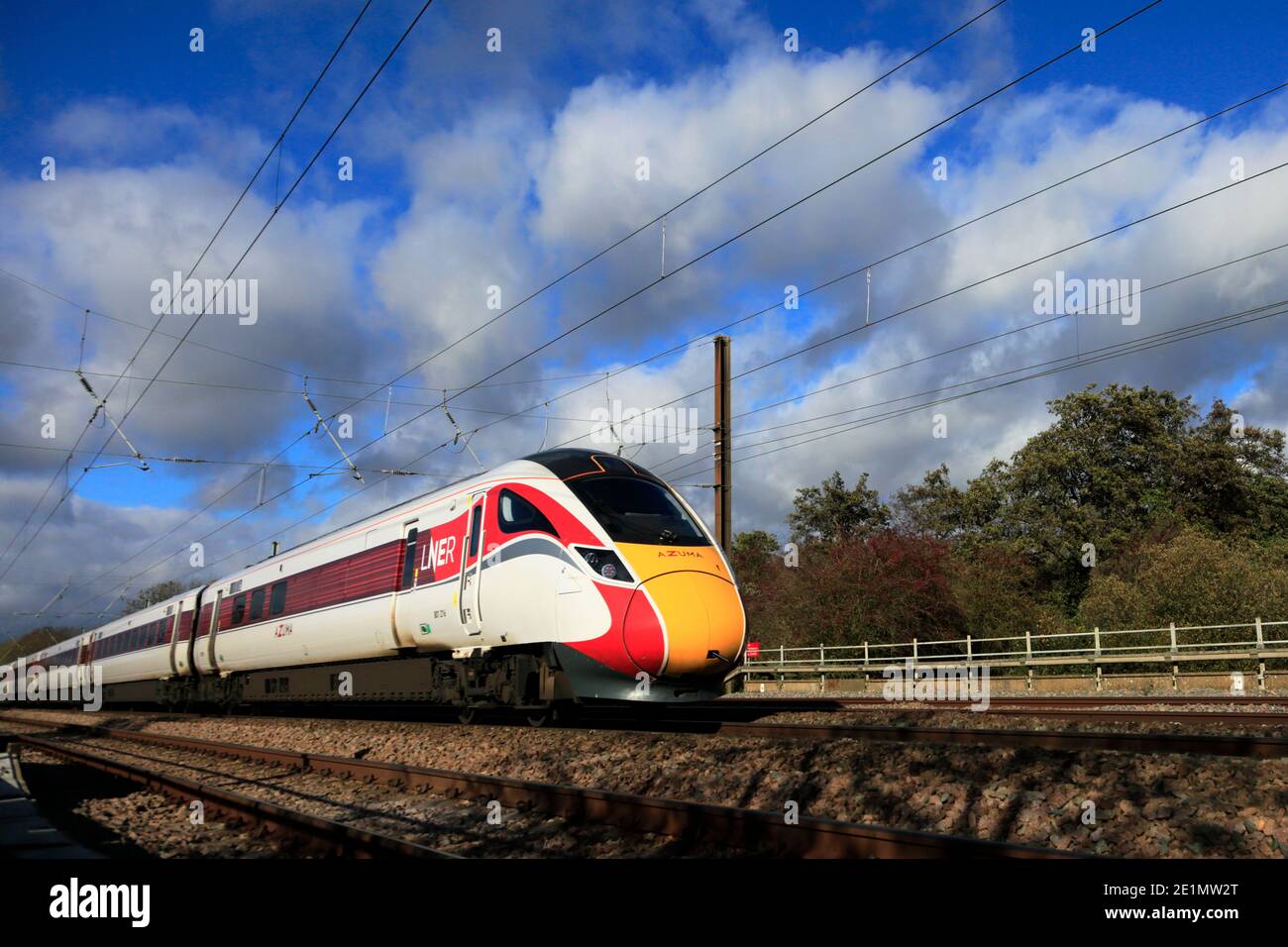 LNER, Azuma 800 class train, East Coast Main Line Railway, Peterborough ...