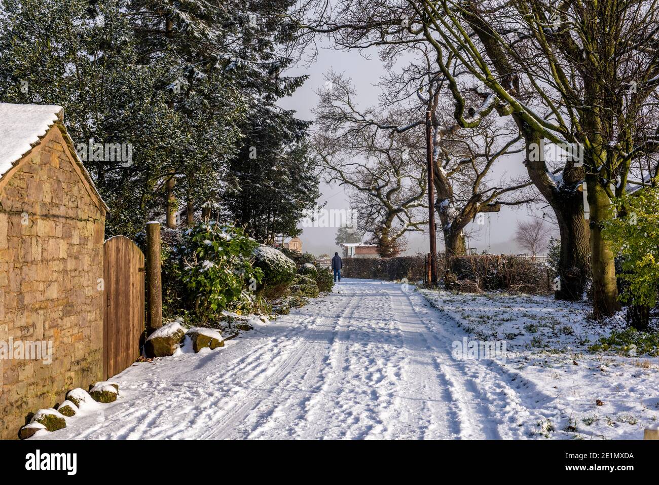 Winter snow scene in the village of Adlington, Chorley, Lancashire