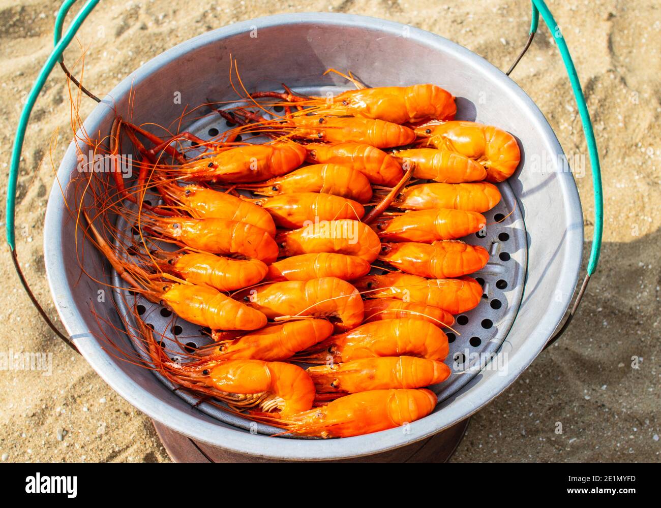 King prawn seafood is served freshly prepared on the beach in Pattaya