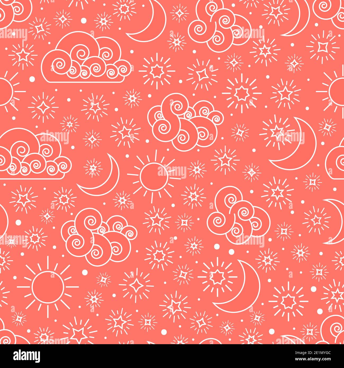 Night sky seamless linear pattern with stars clouds sun and moon Stock ...