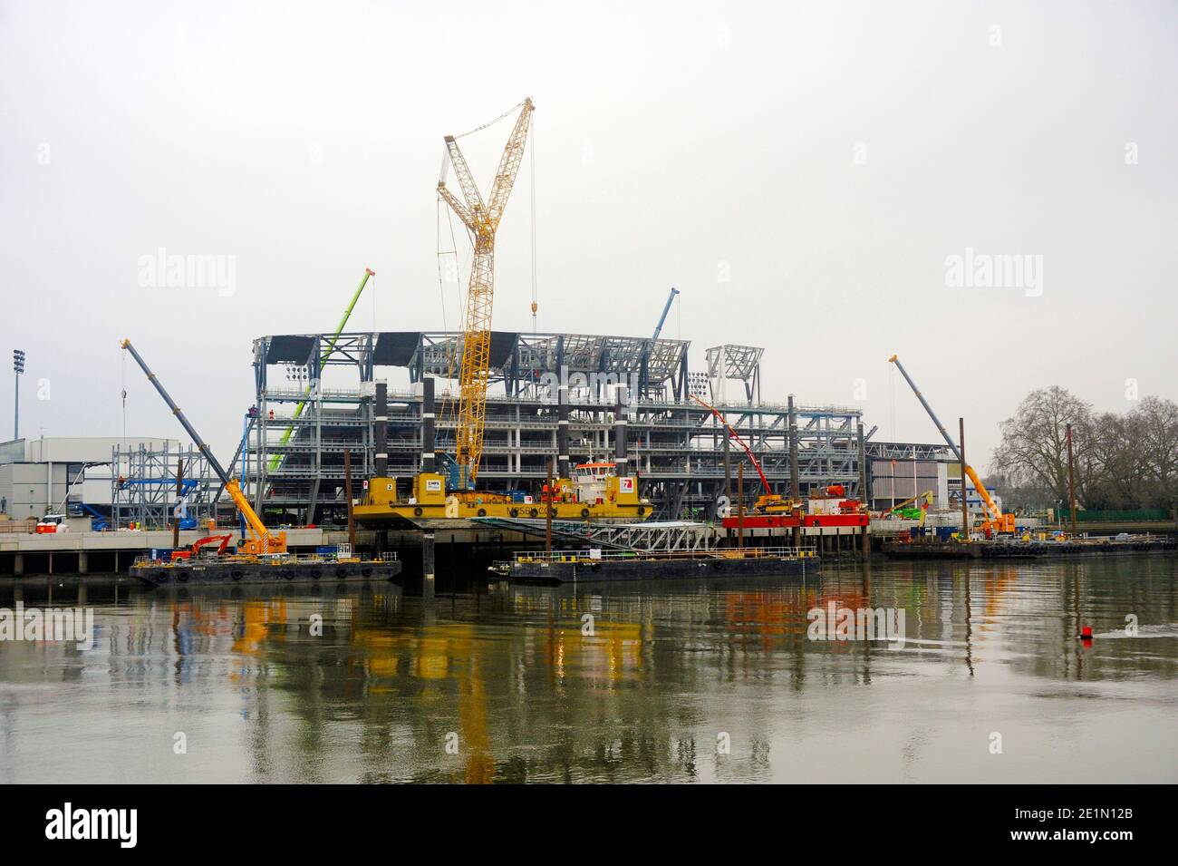 Fulham Riverside Development London, UK. 8th Jan, 2021. Construction of Fulham Football club at ...