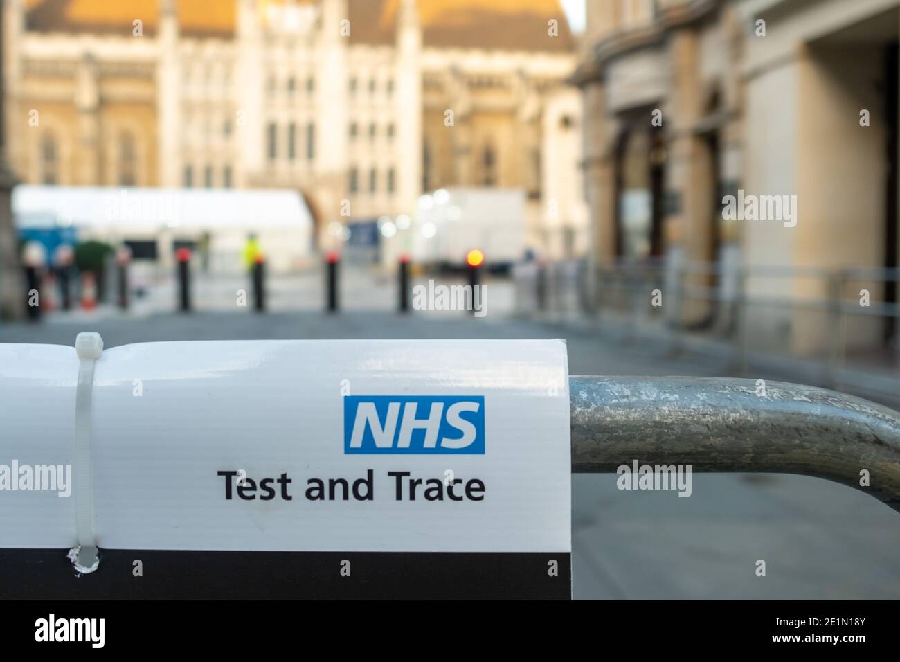 London- January, 2021: NHS Test and Trace centre set up in the City of London to tackle the Covid 19 Coronavirus pandemic Stock Photo
