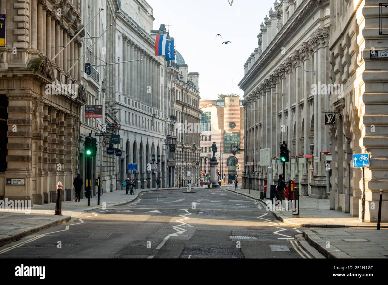 London- quiet streets by the bank of England during the Coronavirus lockdown Stock Photo