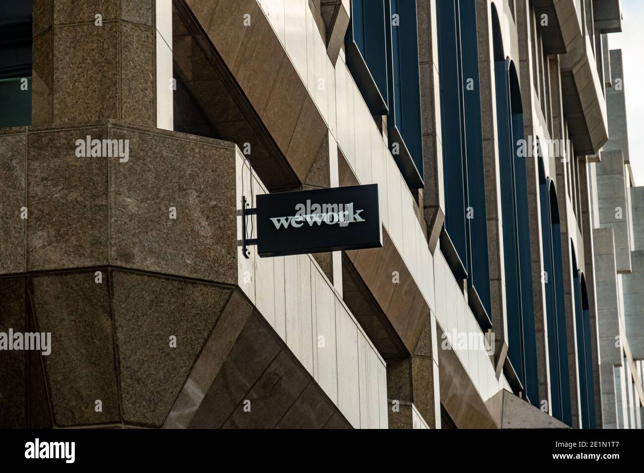 London- WeWork branch in the City of London,  an American commercial real estate company that provides flexible shared workspaces Stock Photo