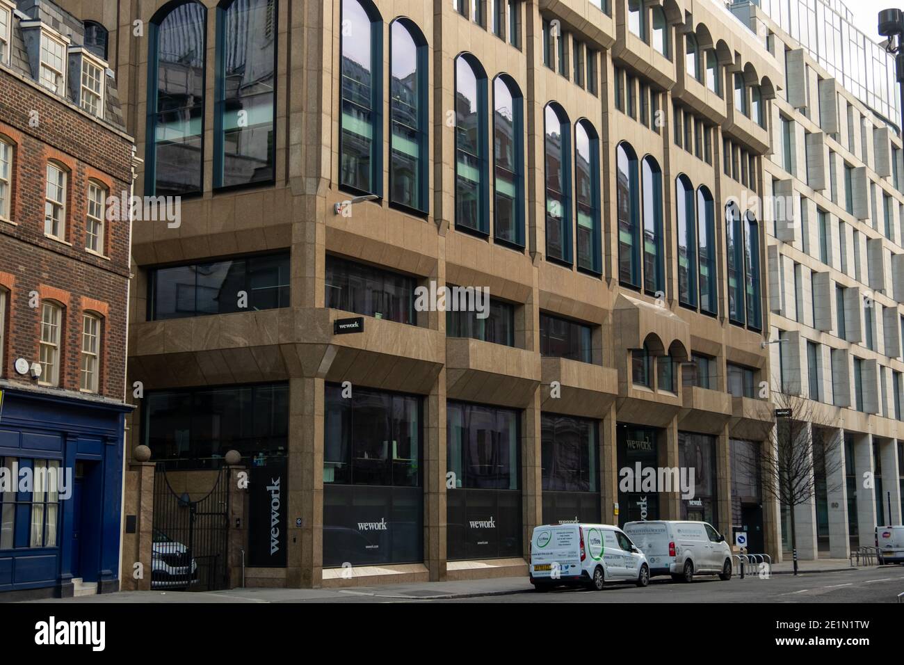 London- WeWork branch in the City of London,  an American commercial real estate company that provides flexible shared workspaces Stock Photo