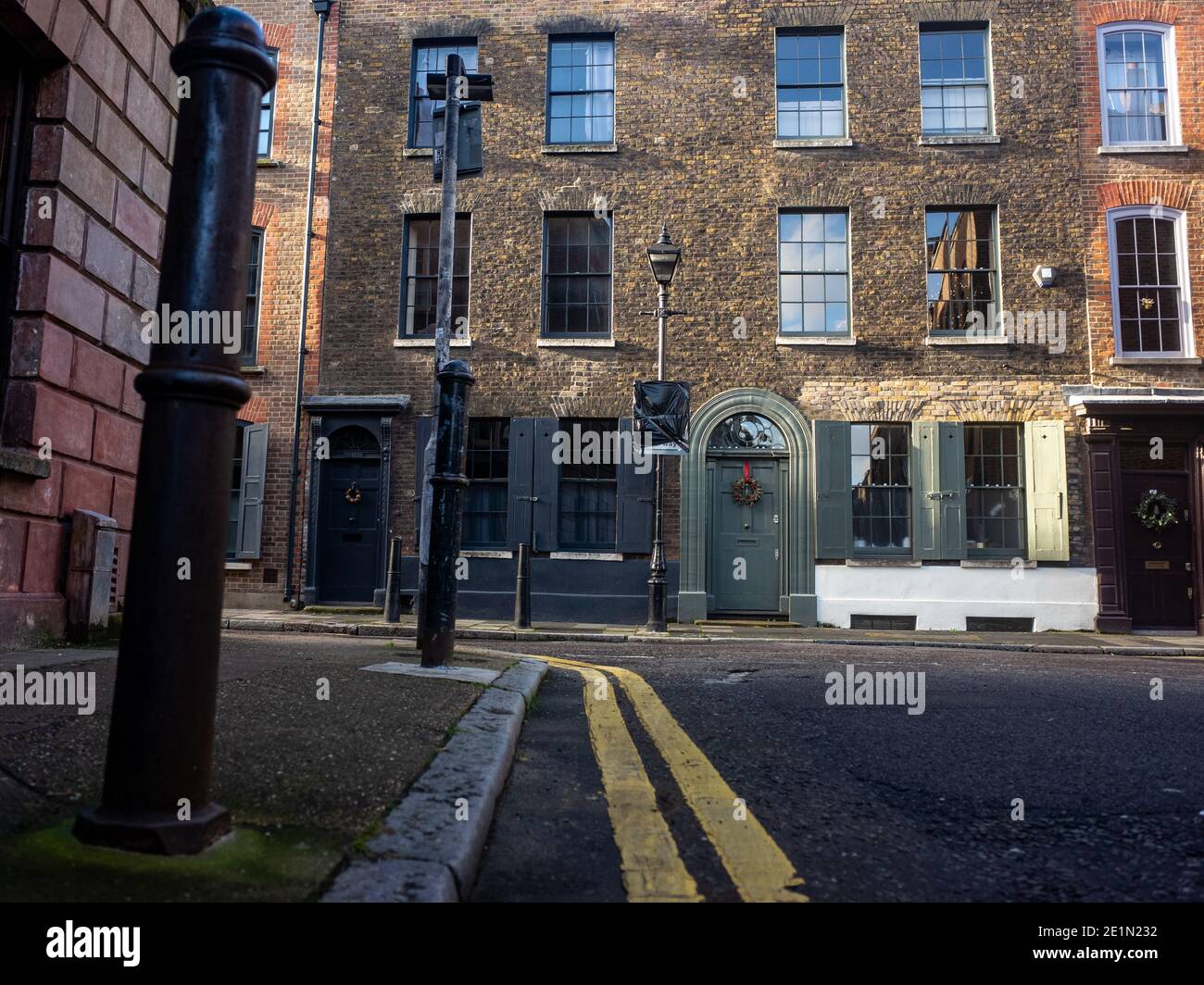 Shoreditch, London- Attractive old terraced townhouses in trendy area of East London Stock Photo