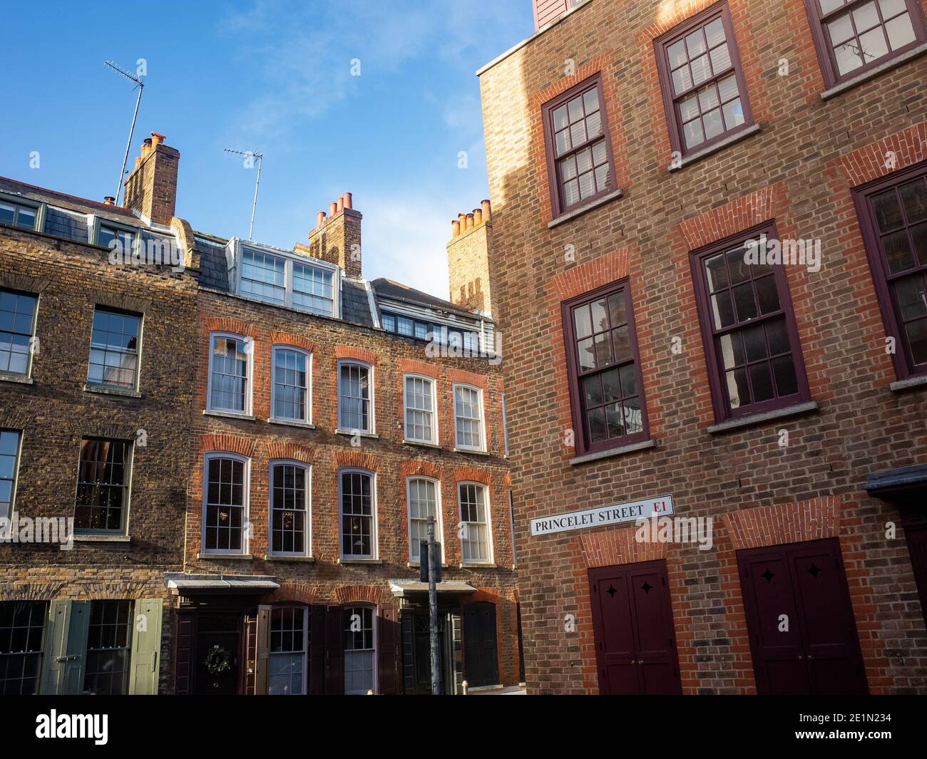 Shoreditch, London- Attractive old terraced townhouses in trendy area of East London Stock Photo