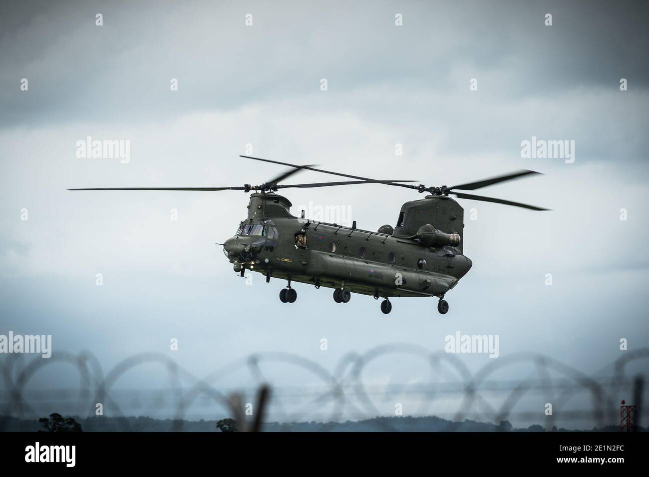 A Chinook helicopter at Exeter Airport. Stock Photo