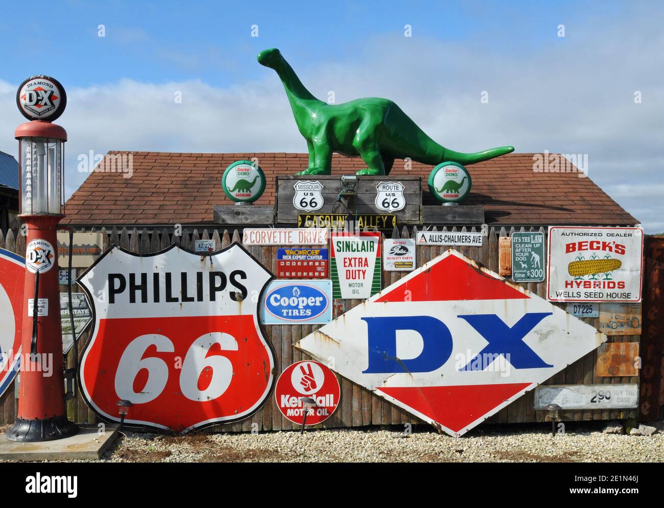 Antique gas station memorabilia on display at Bob's Gasoline Alley, off Route 66 near Cuba