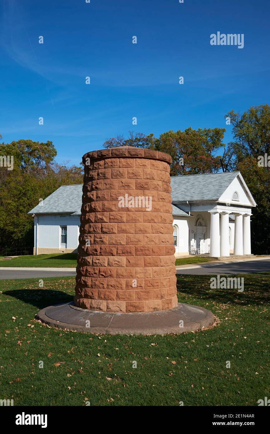 The round, orange, sandstone memorial to the 270 dead from Pan-Am flight 103, blown up over Lockerbie, Scotland in 1988. At Arlington National Cemeter Stock Photo
