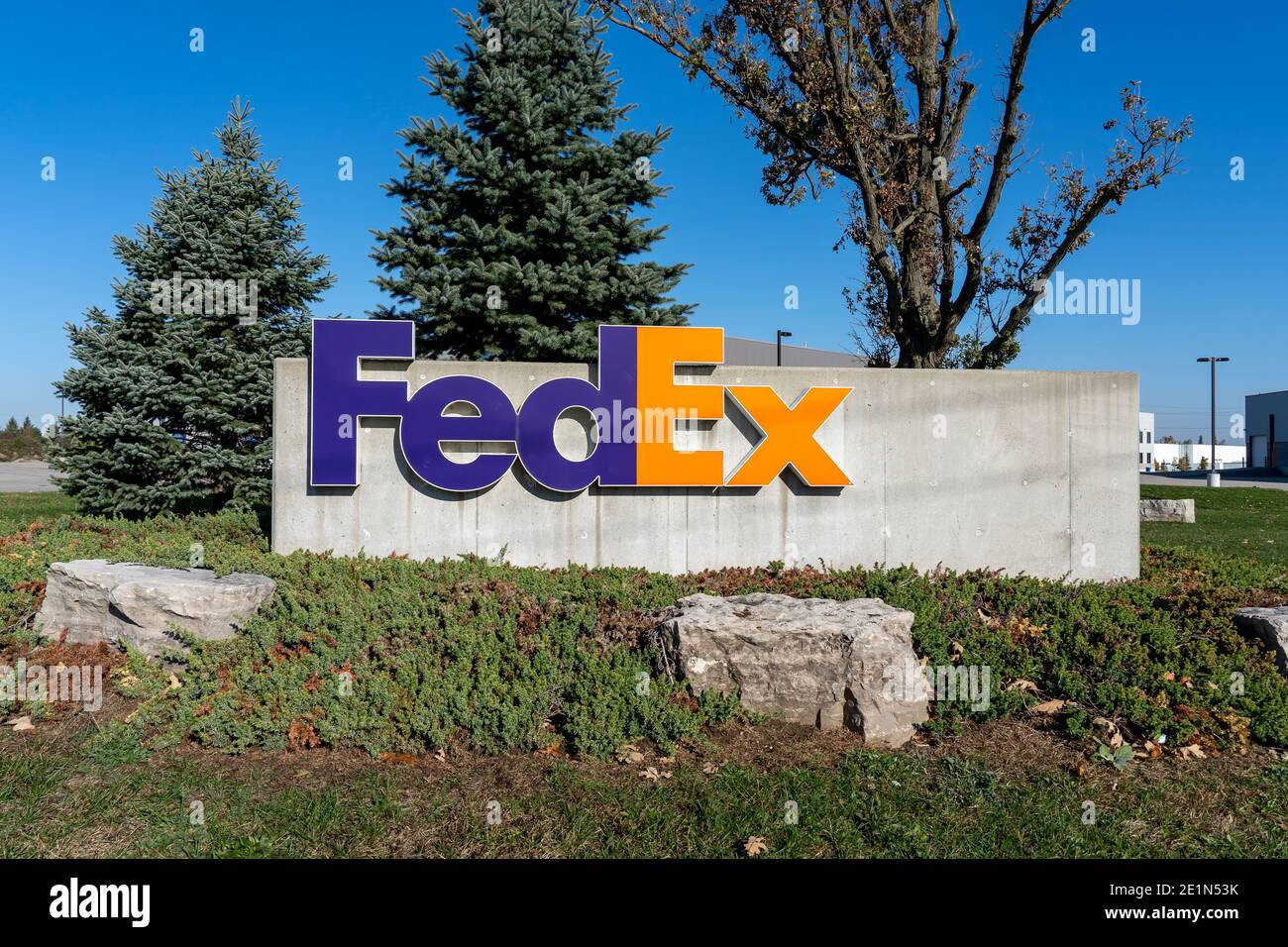Cambridge, On, Canada - October 17, 2020: A FedEx ground sign is seen in Cambridge, Ontario, Canada. Stock Photo