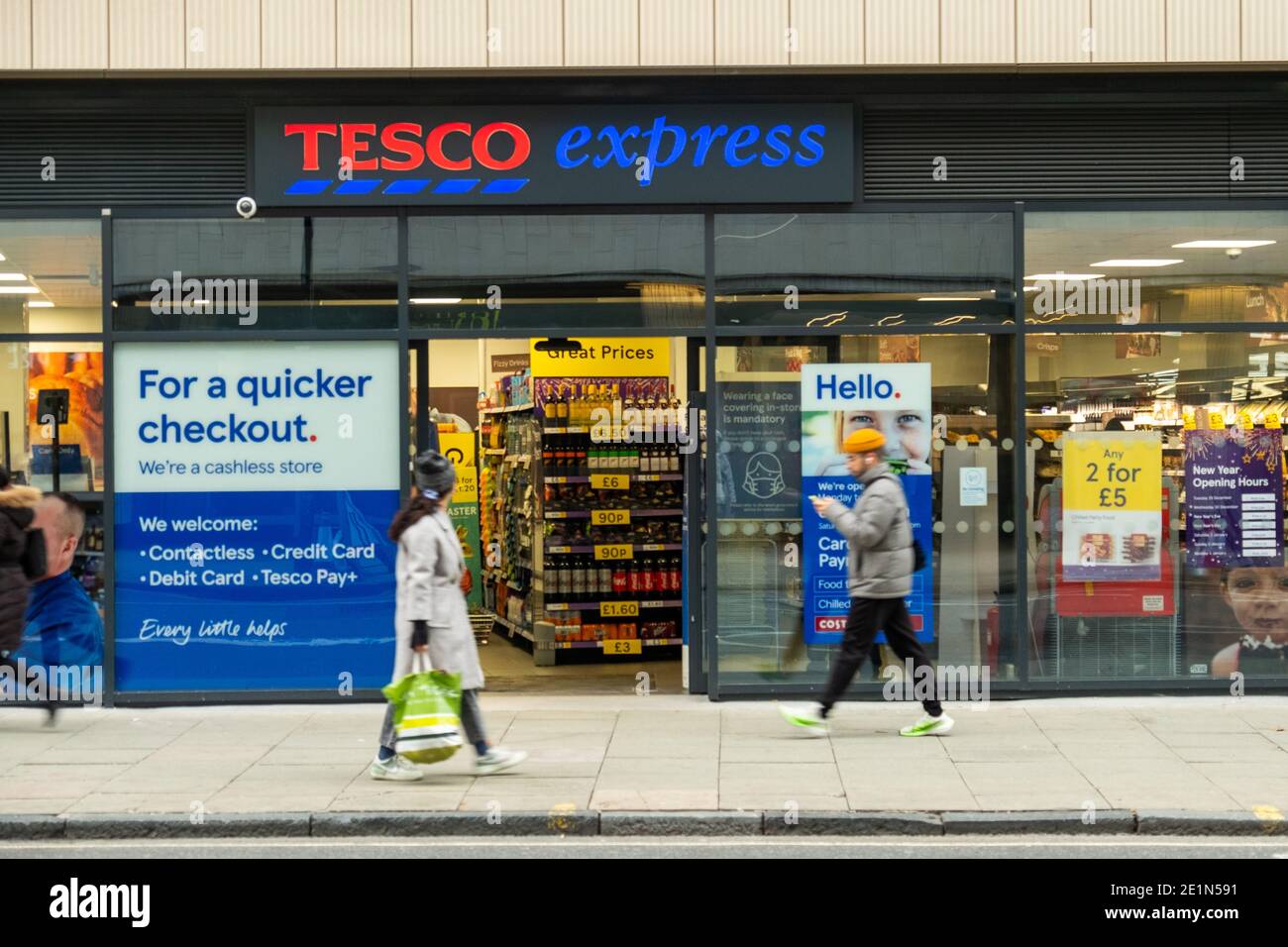 London- Tesco Express store,  a local / convenience branch of the large British supermarket chain Stock Photo