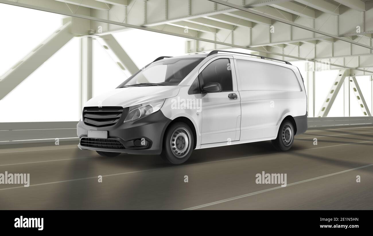 Download Realistic Panel Van Mockup Driving On The Bridge Perspective View Stock Photo Alamy