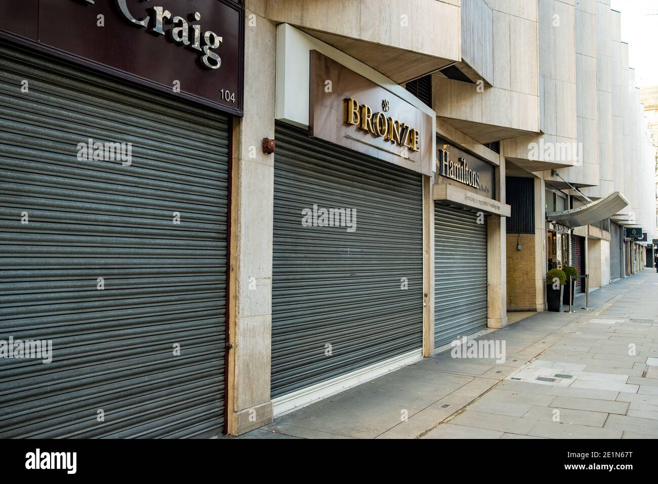 London-December, 2020:  Hatton Gardens jewellery shops closed due to the Covid 19 lockdown Stock Photo