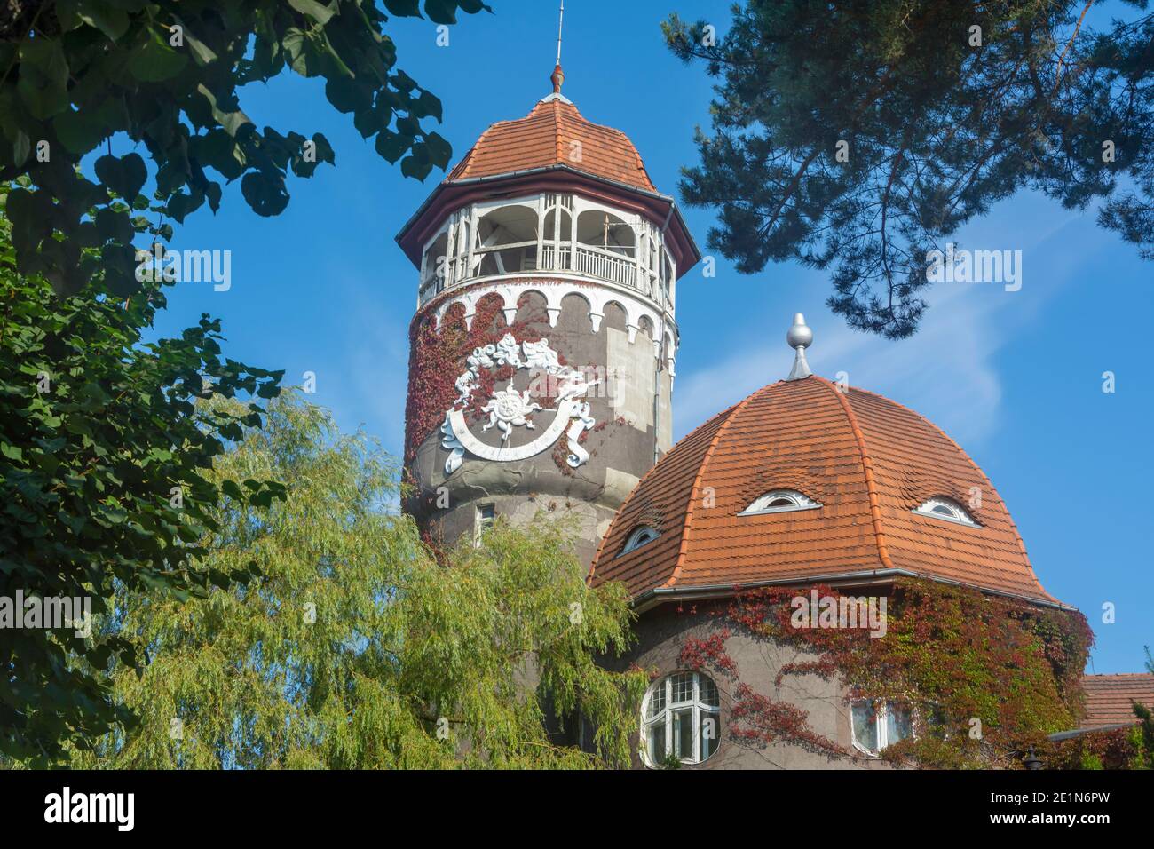 Water tower built 1908 in the city of Svetlogorsk, Kaliningrad region. Attraction in the Baltic Sea resort. Selective focus. Stock Photo