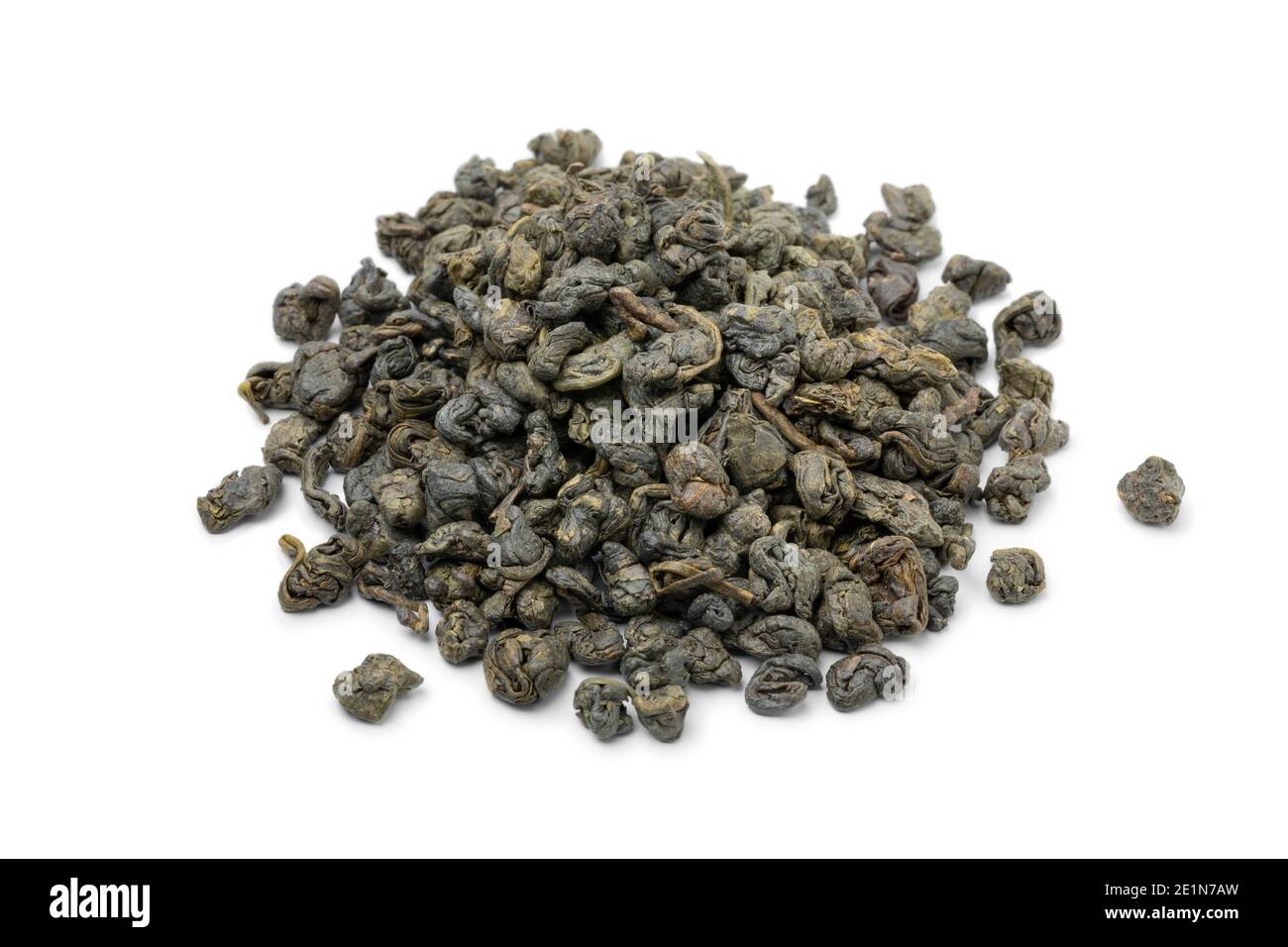 Heap of dried chinese green gunpowder tea isolated on white background Stock Photo Alamy