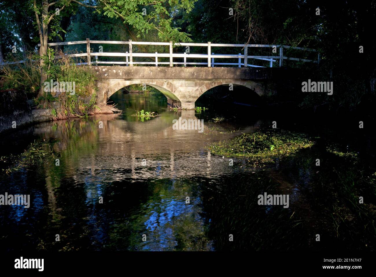 A bridge on the River Ebble at Broad Chalke in Wiltshire. Stock Photo