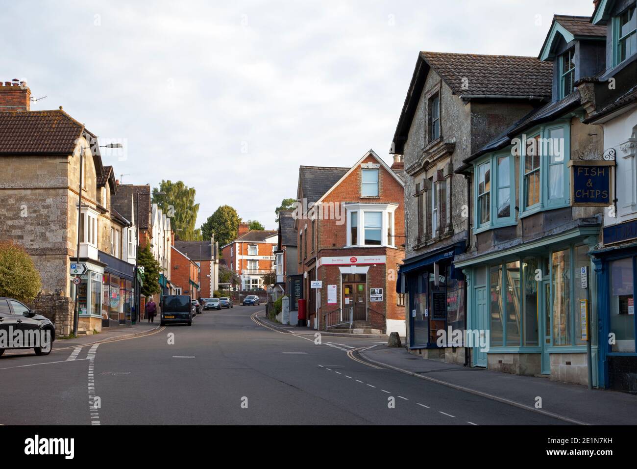 The Market Place and High Street in Tisbury in Wiltshire. Stock Photo