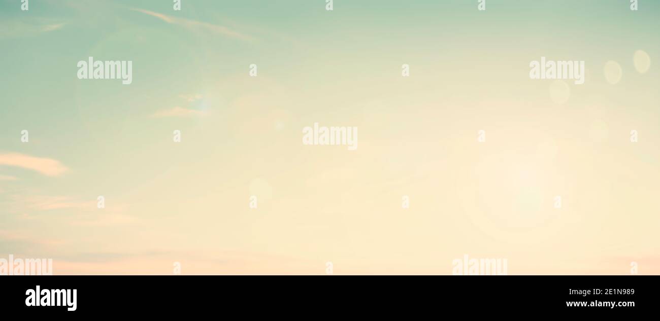 Abstract blur morning nature sky bokeh texture background concept for calm faith horizon landscape, Clean sunset blurry light, sunshine on sand beach Stock Photo