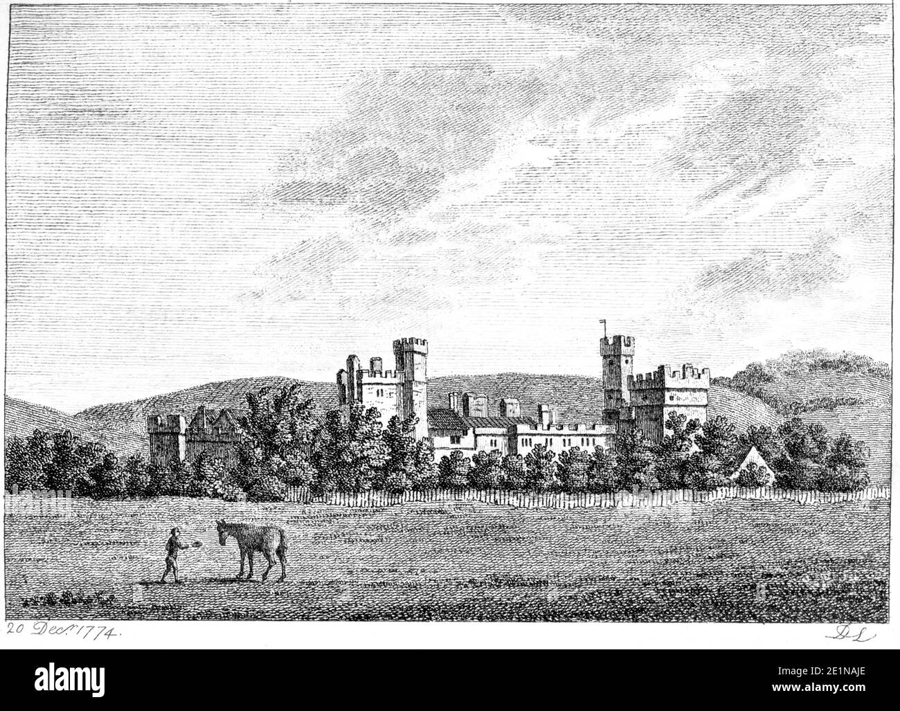 An engraving of Naworth Castle, Cumberland published 20 December 1774 scanned at high resolution from a book published in the 1770s. Stock Photo