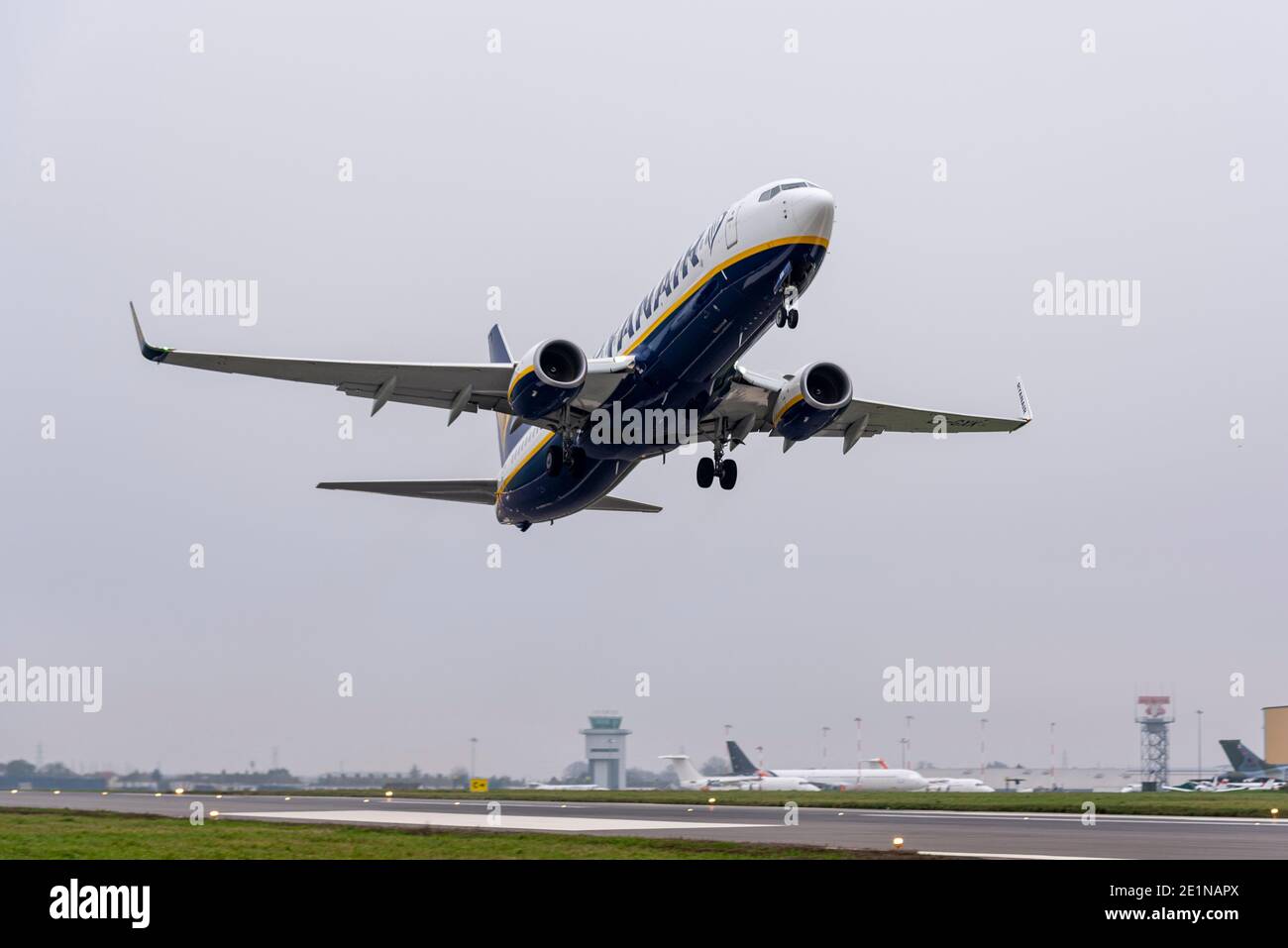 Final passenger flight departure from London Southend Airport, Essex, UK, due to the COVID 19, Coronavirus third lockdown. Departure to Malaga, Spain Stock Photo