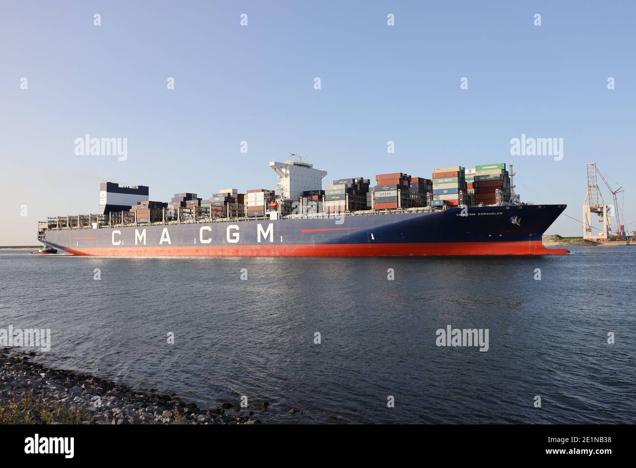 The container ship CMA CGM Kerguelen will leave Maasvlakte 2 in Rotterdam on September 18, 2020. Stock Photo