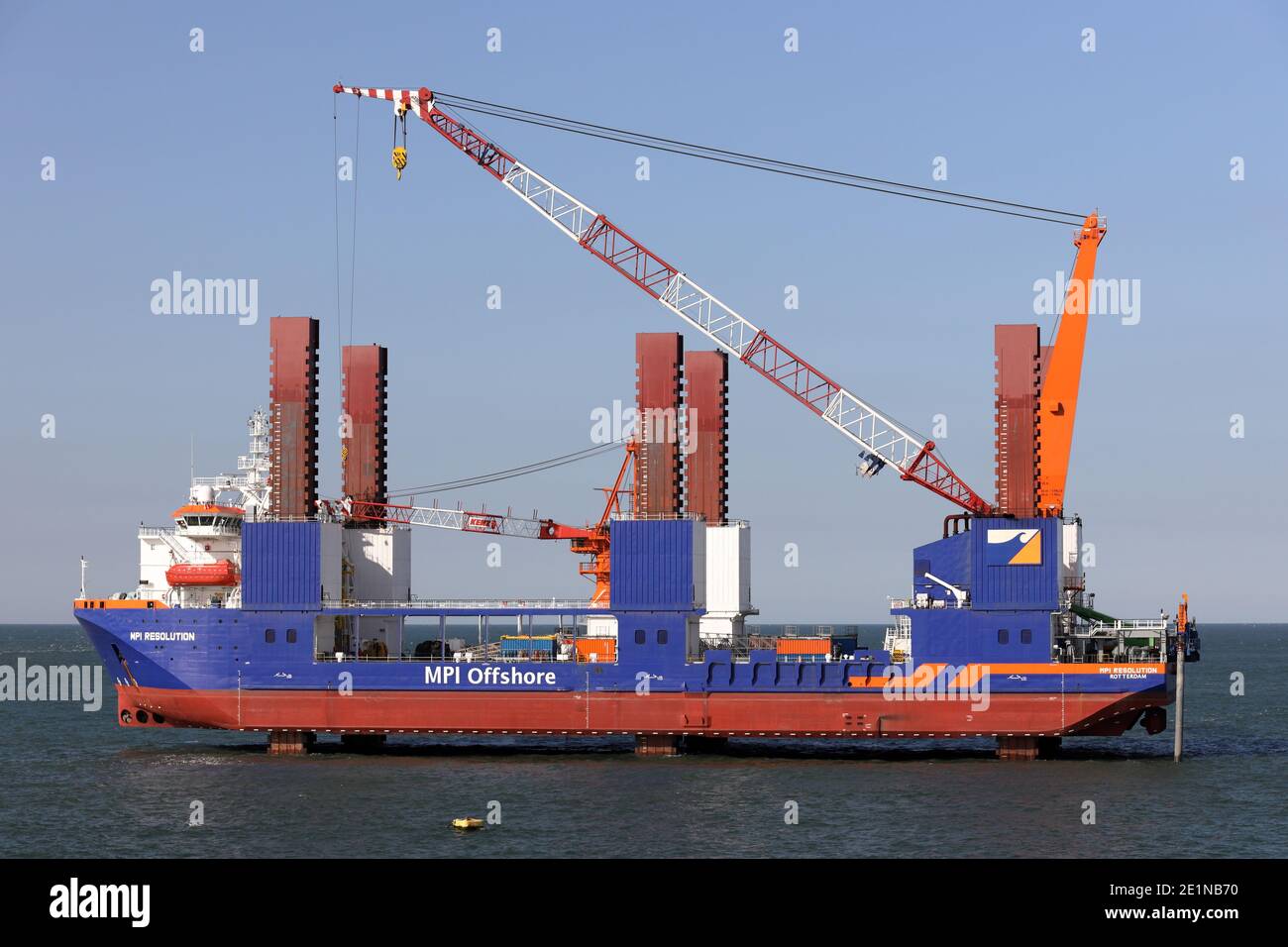 The wind power installation ship MPI Resolution will be moored at Maasvlakte on September 18, 2020. Stock Photo