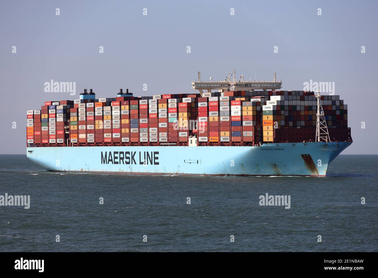 The container ship Monaco Maersk will reach the port of Rotterdam on September 18, 2020. Stock Photo