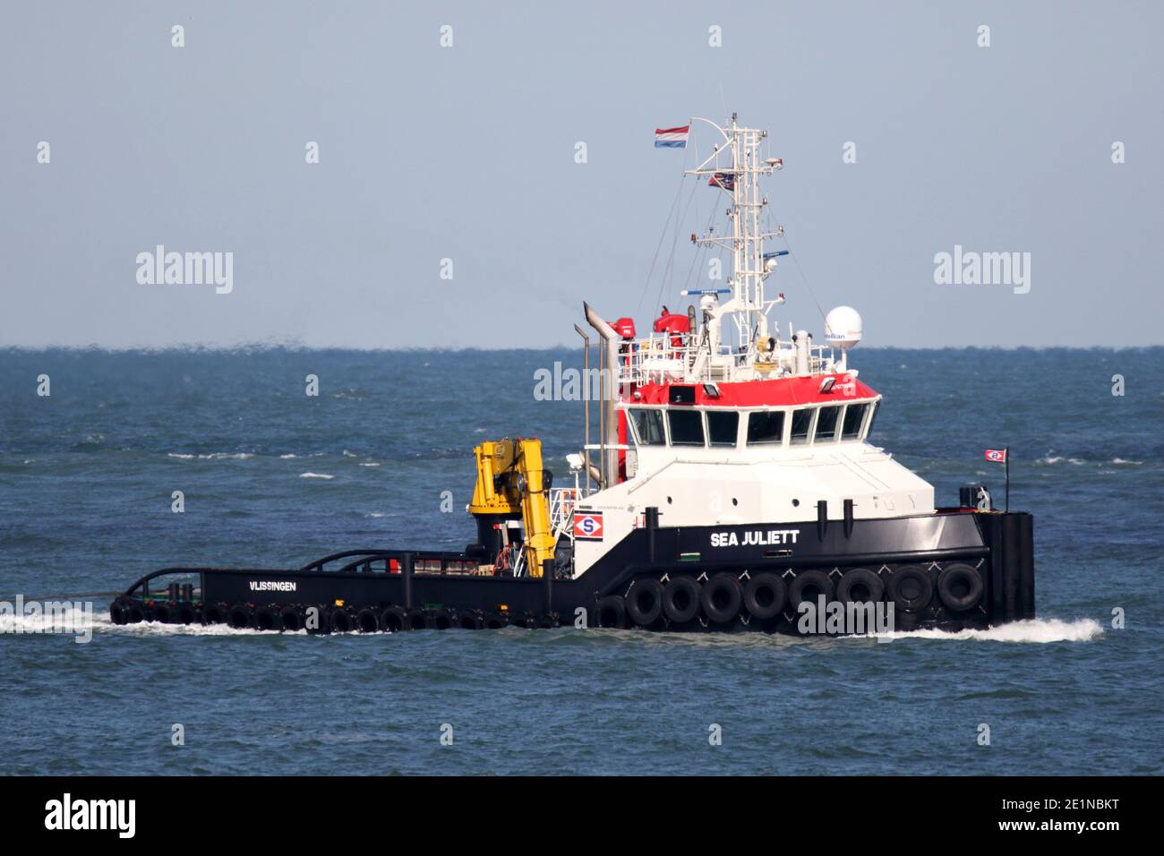 The small offshore tug Sea Juliett will reach the port of Rotterdam on September 18, 2020. Stock Photo