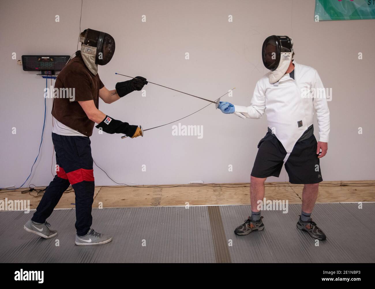 Fencing, sword fighting instruction in South Carolina Stock Photo Alamy