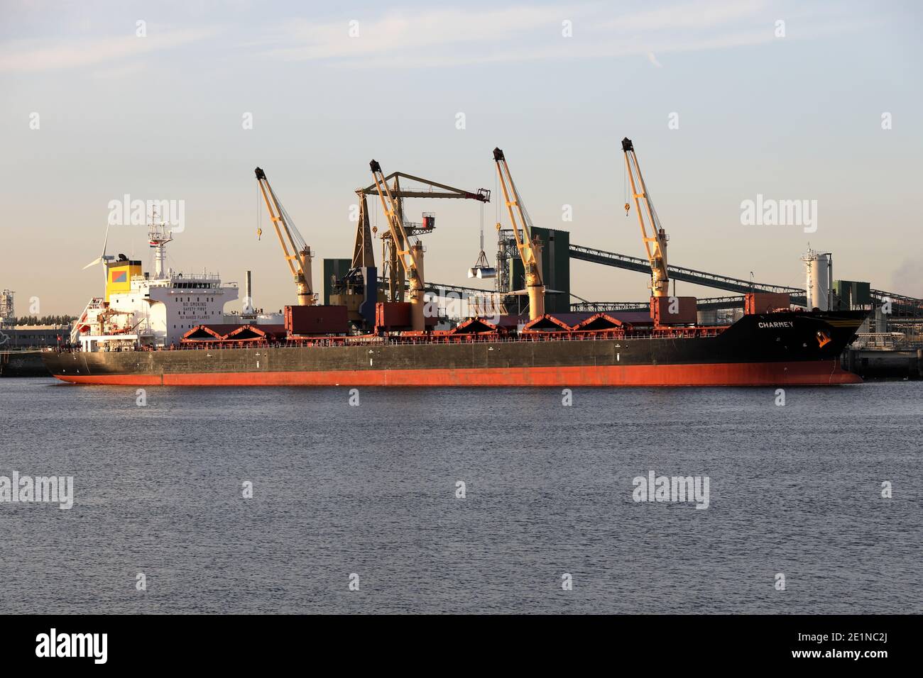 The bulk carrier Charmey will be unloaded in the port of Rotterdam on September 18, 2020. Stock Photo