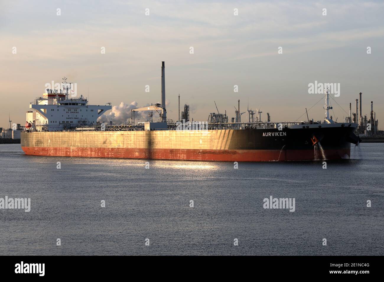 The crude oil tanker Aurviken will leave the port of Rotterdam on September 18, 2020. Stock Photo