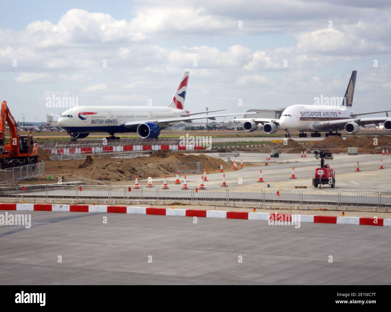 Planes on the runway at Heathrow in delays Stock Photo