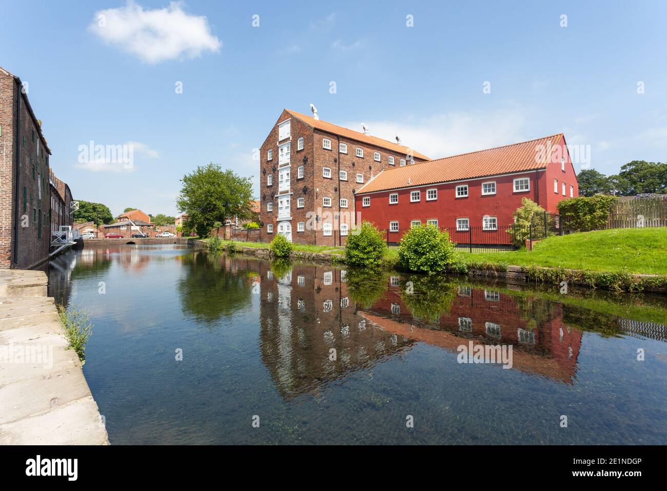 Riverhead in Driffield, the terminus of the Driffield Navigation, surrounded by attractive historic mill buildings Stock Photo