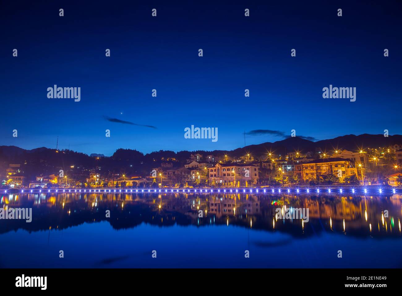 Night city landscape view reflection on water Stock Photo - Alamy