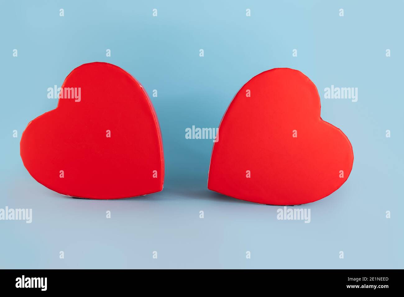 Valetines day gift box o blue background. Copy space for text on blank heart shaped boxes Stock Photo