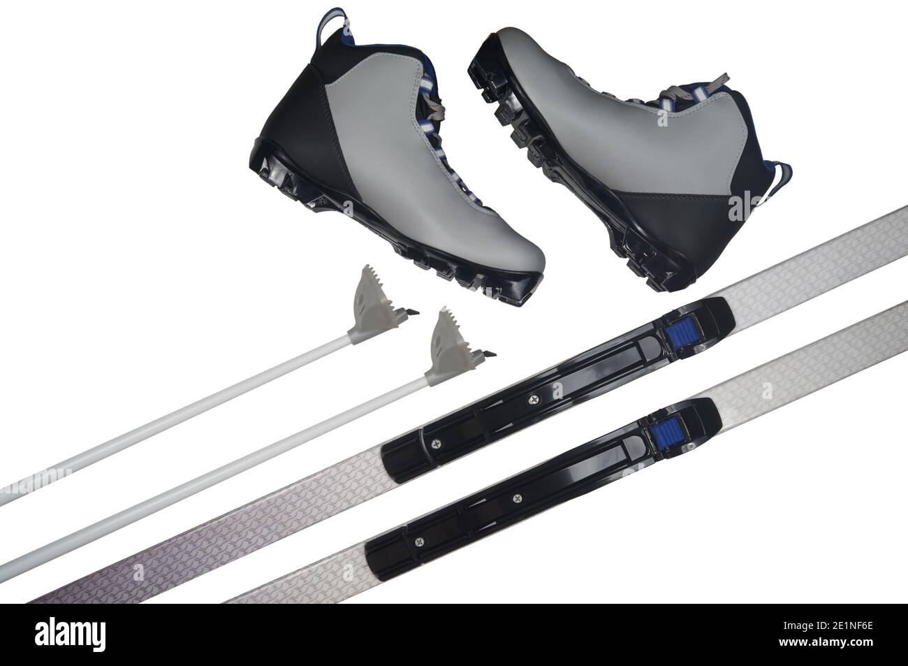 Winter sport equipment crosscountry ski, ski poles and shoes
