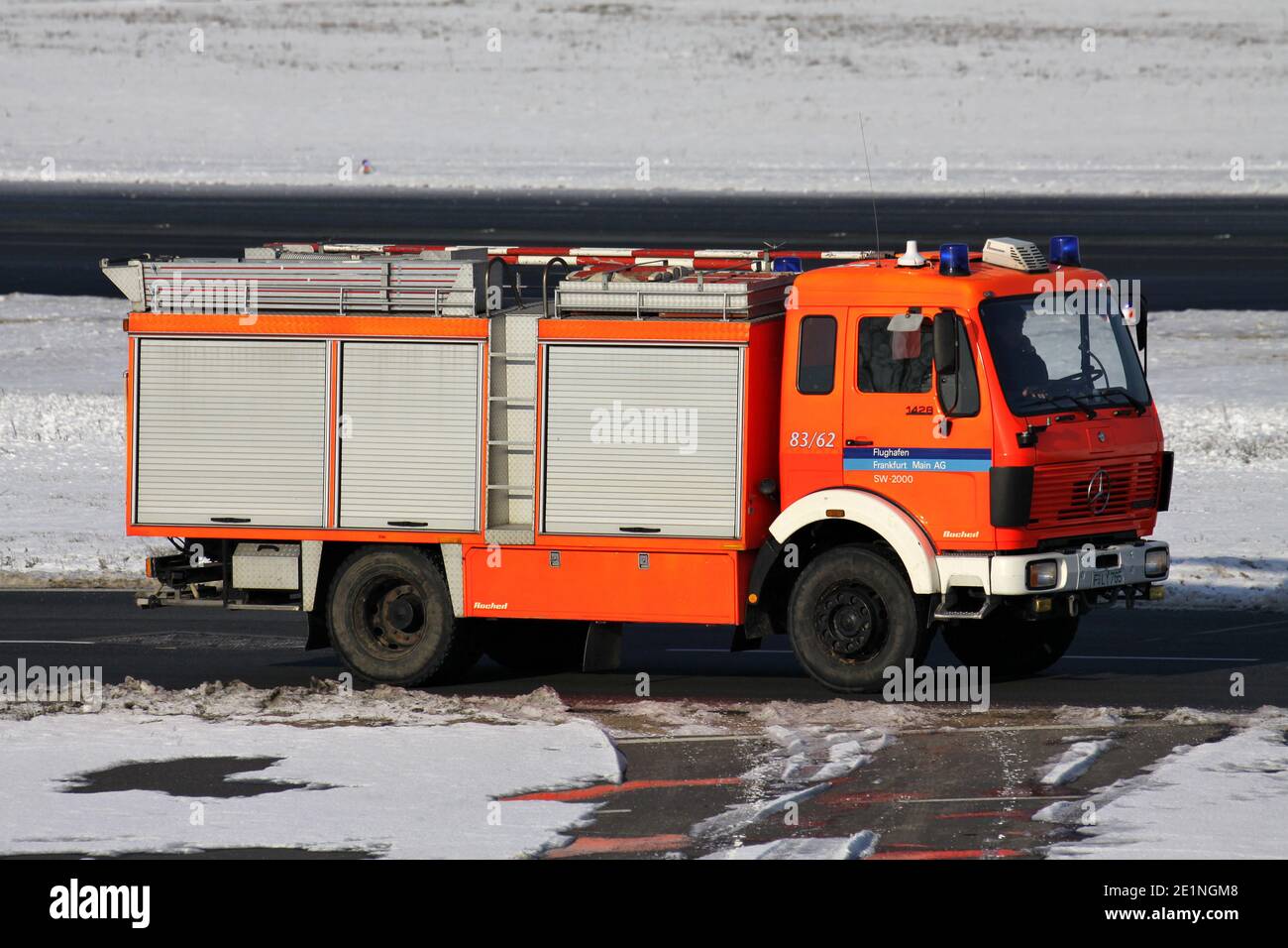 airport rescue and firefighting vehicle at Frankfurt Airport. Stock Photo