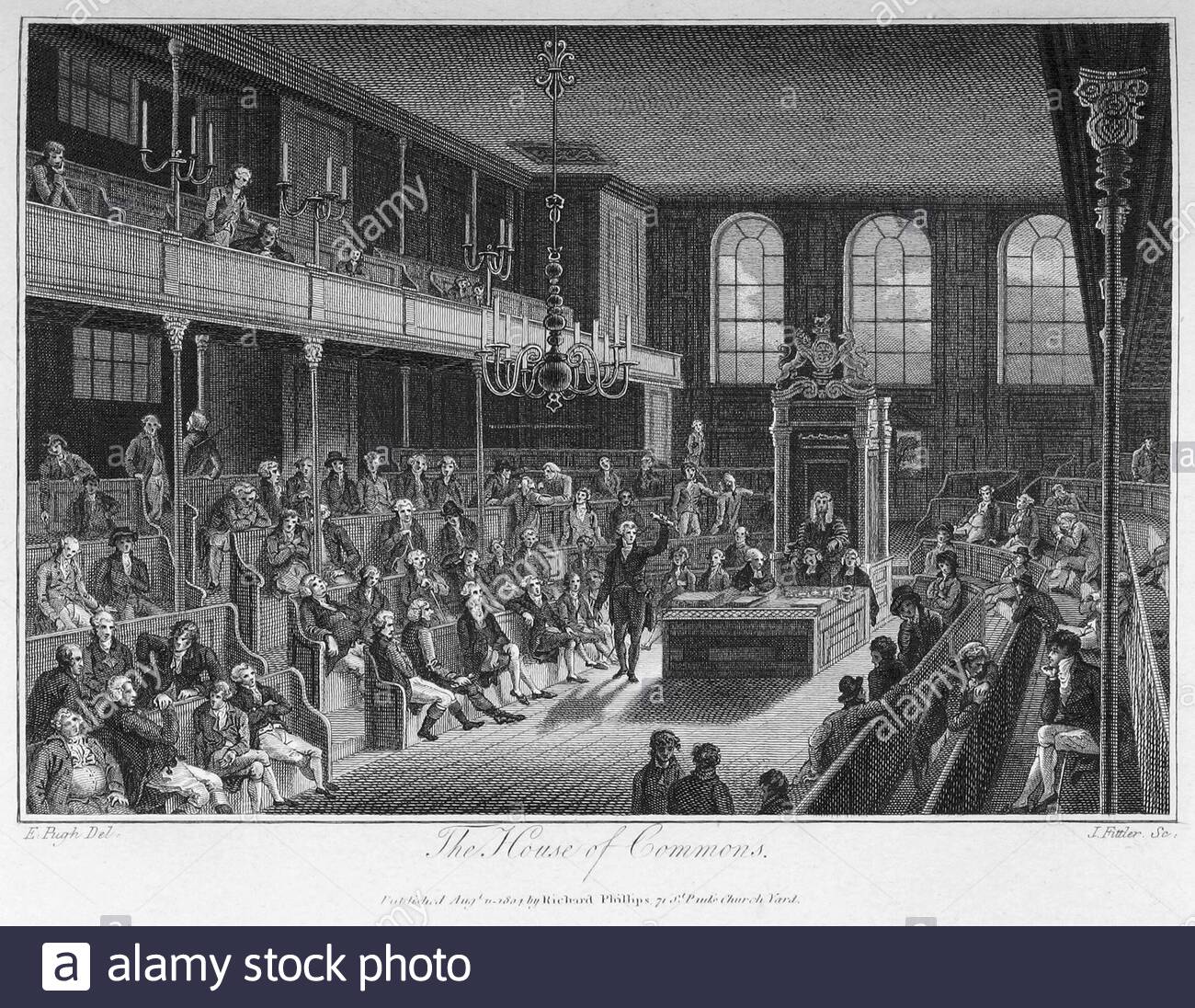 Interior of the House of Commons, London England, vintage illustration from 1804 Stock Photo