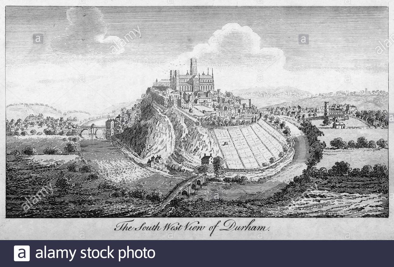 South West view of Durham, England, vintage illustration from 1804 Stock Photo